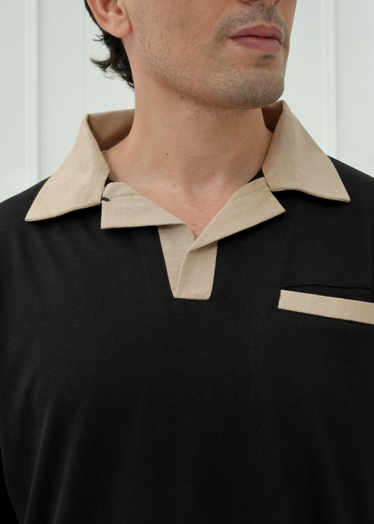 Men's Classic V-Neck Polo with Pocket – Black