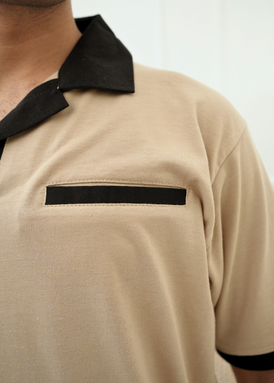 Men's Classic V-Neck Polo with Pocket – Beige
